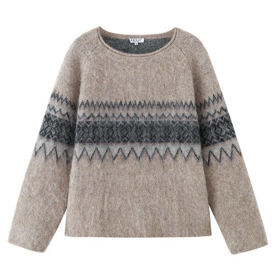 Damen Oversize Mohair-Mix Pullover mit Rundhals und Fair-Isle-Muster Shop Nory