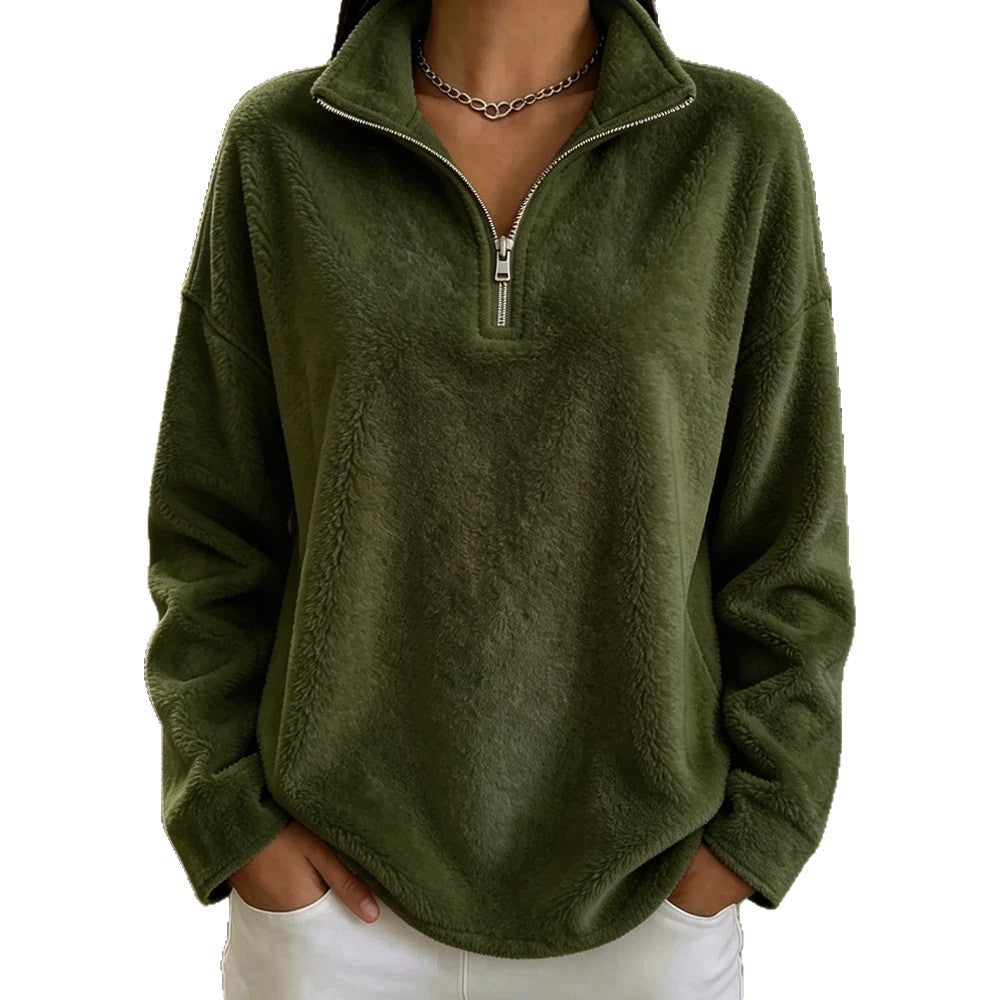 Damen Kuscheliger Fleecepullover mit halbem Reißverschluss Shop Nory