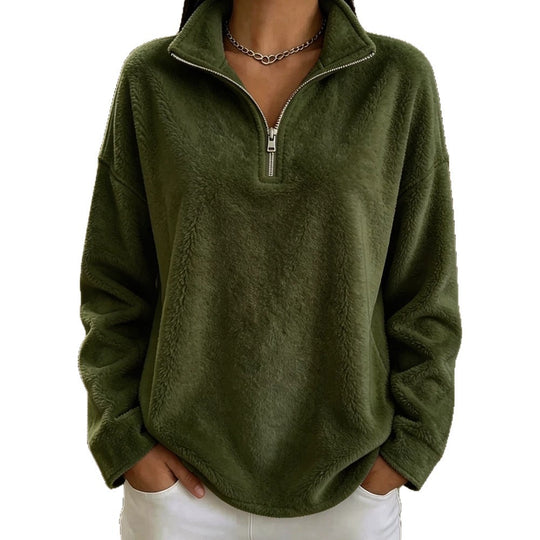 Damen Kuscheliger Fleecepullover mit halbem Reißverschluss Shop Nory