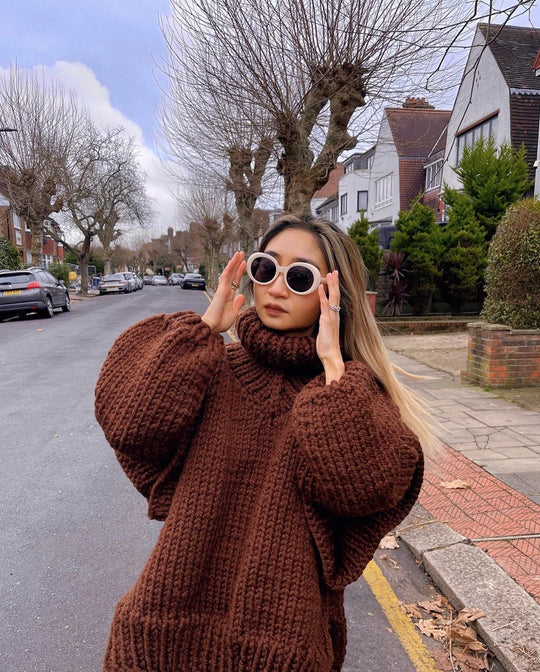 Damen Oversize Grobstrickpullover mit hohem Rollkragen Shop Nory