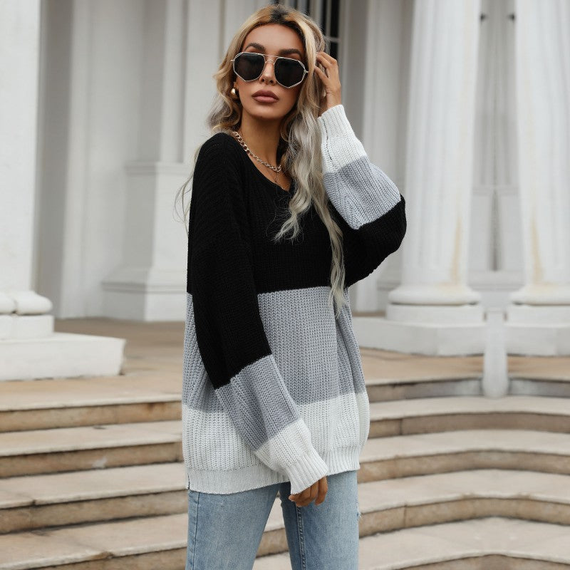Damen Oversize-Feinstrickpullover mit breiten Blockstreifen und Rundhalsausschnitt Shop Nory