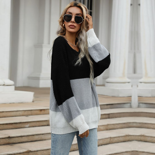 Damen Oversize-Feinstrickpullover mit breiten Blockstreifen und Rundhalsausschnitt Shop Nory