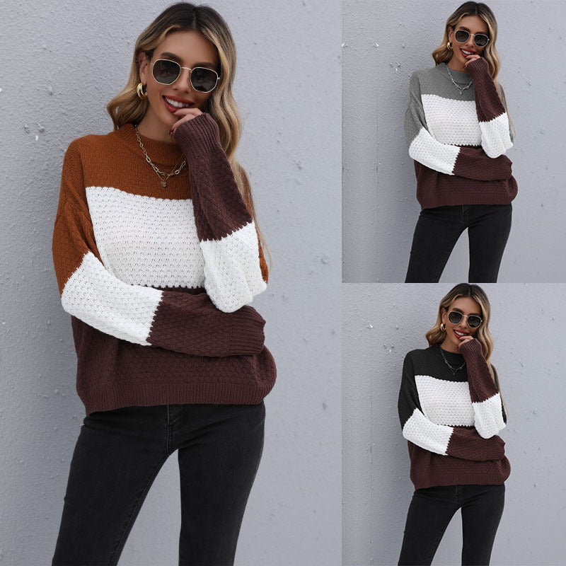 Damen Modischer Strickpullover mit farblich abgesetzten Ärmeln Shop Nory