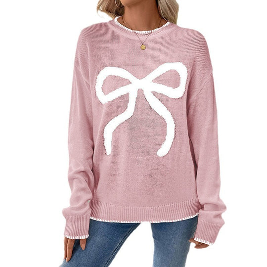 Damen Weihnachtlicher Strickpullover mit Schleifenmotiv Shop Nory