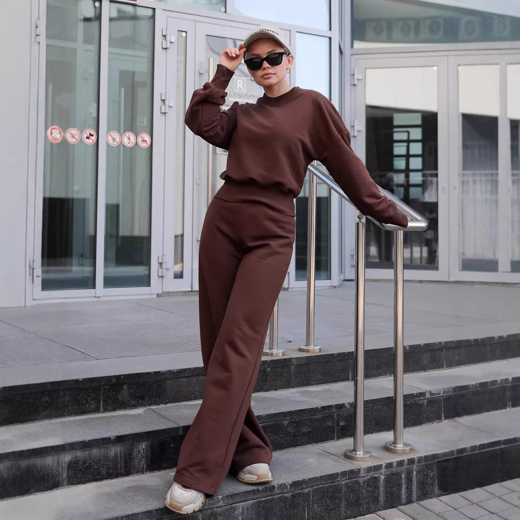Damen Loungewear-Set mit weitem Crewneck-Sweater und High-Waist Palazzohose Shop Nory