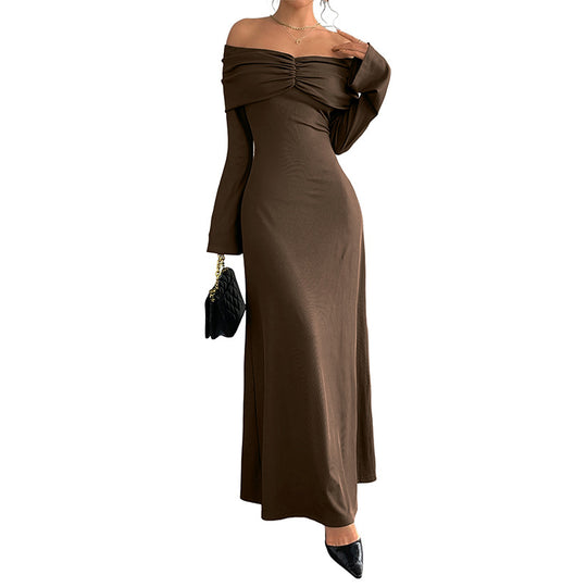 Damen Off-Shoulder Maxikleid mit geraffter Brustpartie und schmaler A‑Linie Shop Nory