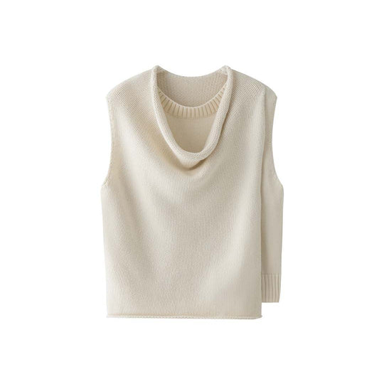 Damen Ärmellose Strick-Weste mit drapiertem Rollkragen und asymmetrischem Saum Shop Nory