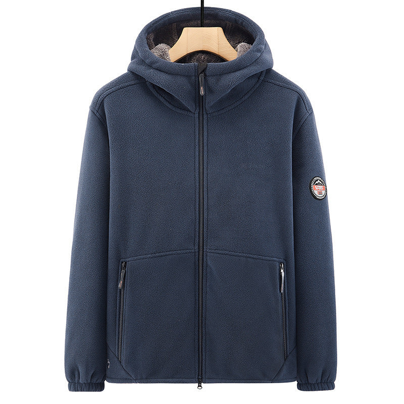 Herren Fleece-Kapuzenjacke mit Teddyfutter, Zwei-Wege-Reißverschluss und verdeckten Reißverschlusstaschen Shop Nory