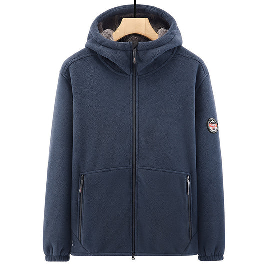 Herren Fleece-Kapuzenjacke mit Teddyfutter, Zwei-Wege-Reißverschluss und verdeckten Reißverschlusstaschen Shop Nory
