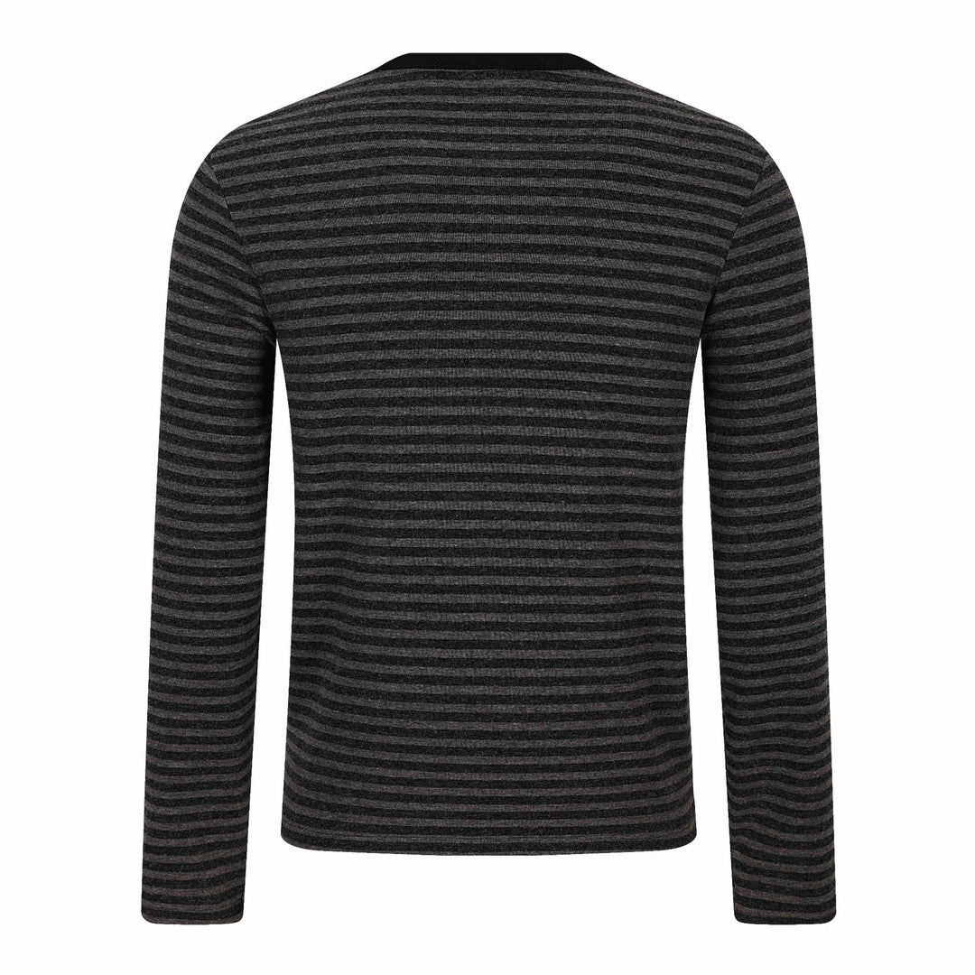 Herren Gestreiftes Longsleeve-Henley mit Knopfleiste und Typo-Print Shop Nory