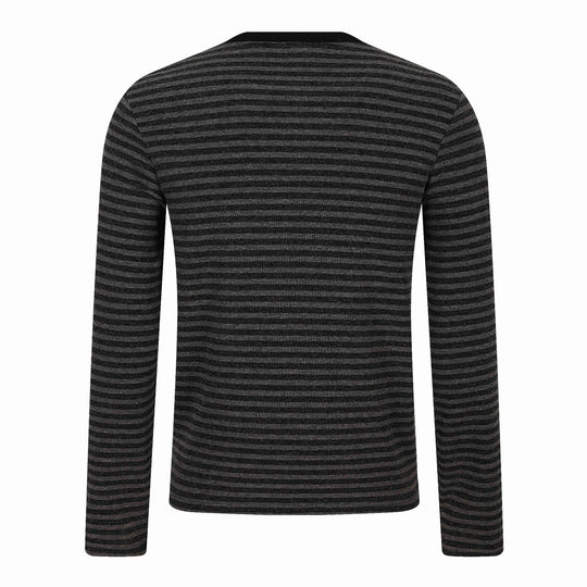 Herren Gestreiftes Longsleeve-Henley mit Knopfleiste und Typo-Print Shop Nory