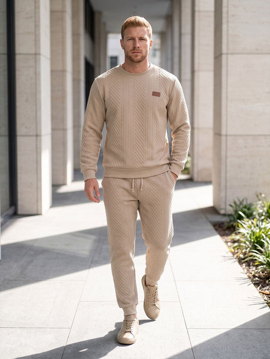 Herren Strukturierter Strick-Jogginganzug mit Rundhalsausschnitt und Kordelbund Shop Nory