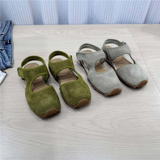 Damen Perforierte Wildleder-Sandalen mit geschlossener Zehenkappe, Klettverschluss und ergonomischer Profilsohle Shop Nory