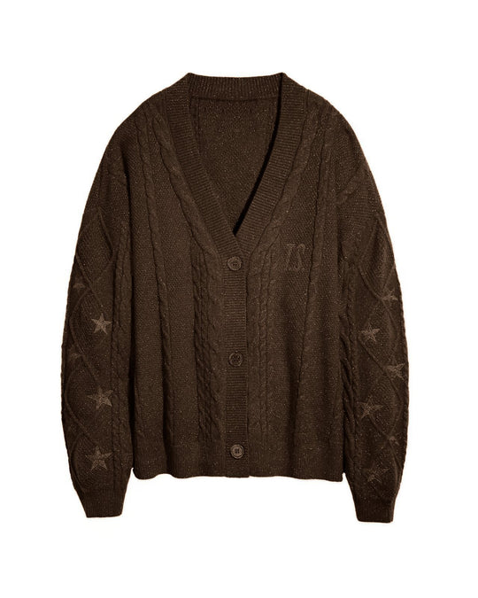 Damen Strickcardigan mit Zopfstrick, Stern‑Stickerei und Glanzfäden Shop Nory