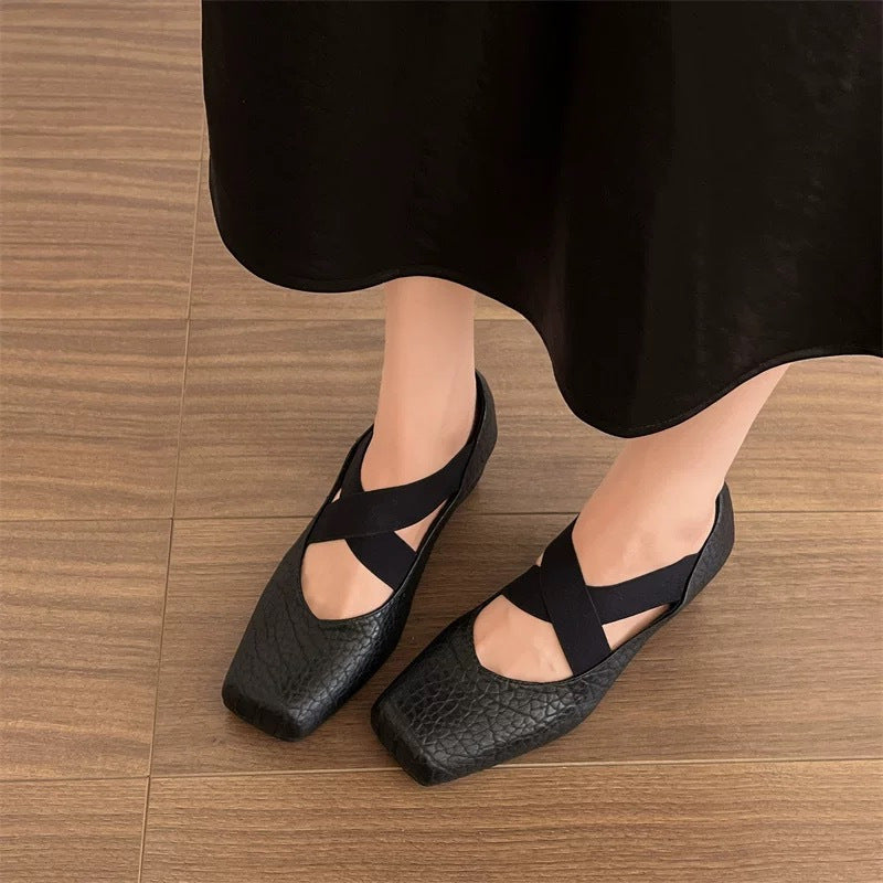 Damen Elegante Ballerinas mit dehnbarem Überkreuz-Riemen