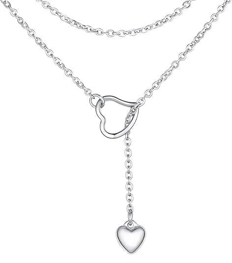 Damen modische Halskette mit doppeltem Herzanhänger und eleganter Gliederkette Shop Nory