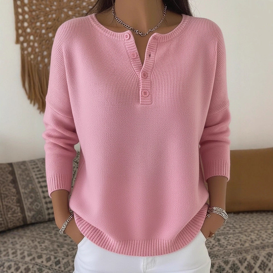 Damen Bequemer und eleganter Strickpullover mit Knopfleiste Shop Nory