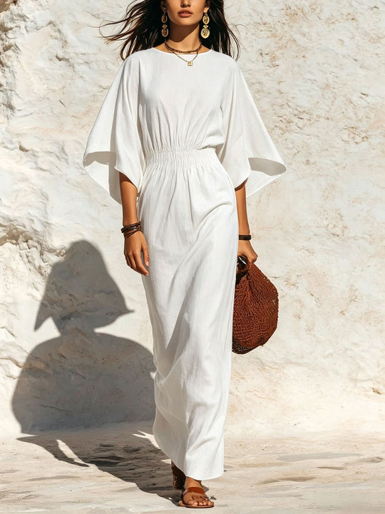 Damen Maxikleid mit Fledermausärmeln und geraffter Smock-Taillierung Shop Nory