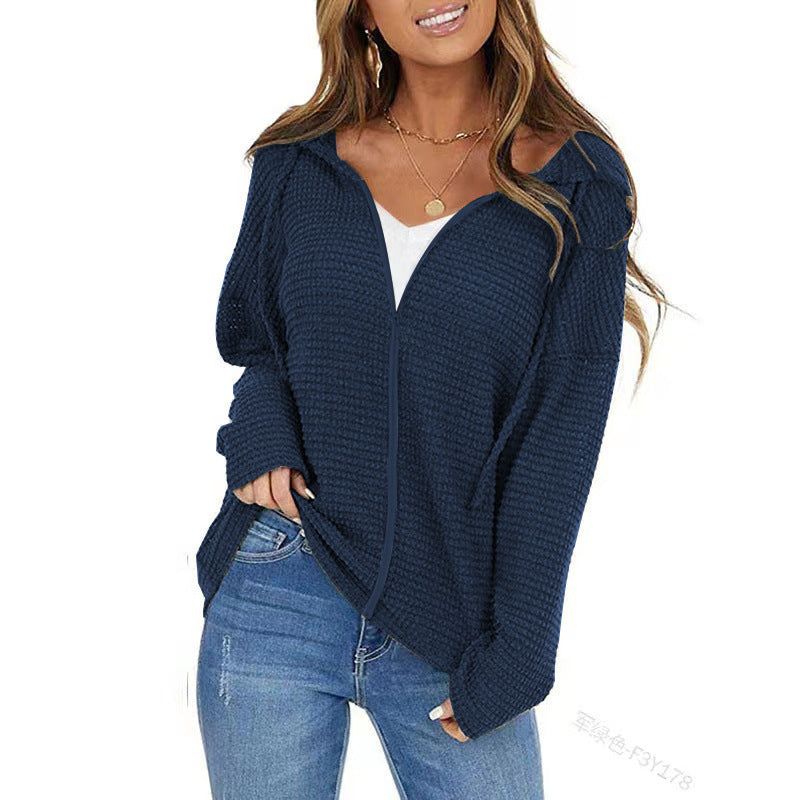 Damen Oversize Struktur-Strickjacke mit Kapuze und durchgehendem Reißverschluss Shop Nory