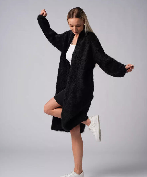 Damen Flauschiger Langcardigan mit offenem Schnitt und weichen Ärmeln