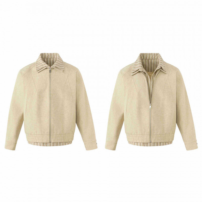 Unisex Leichte Boxy-Übergangsjacke aus Leinenmix mit Reverskragen und innen gestreiftem Besatz Shop Nory