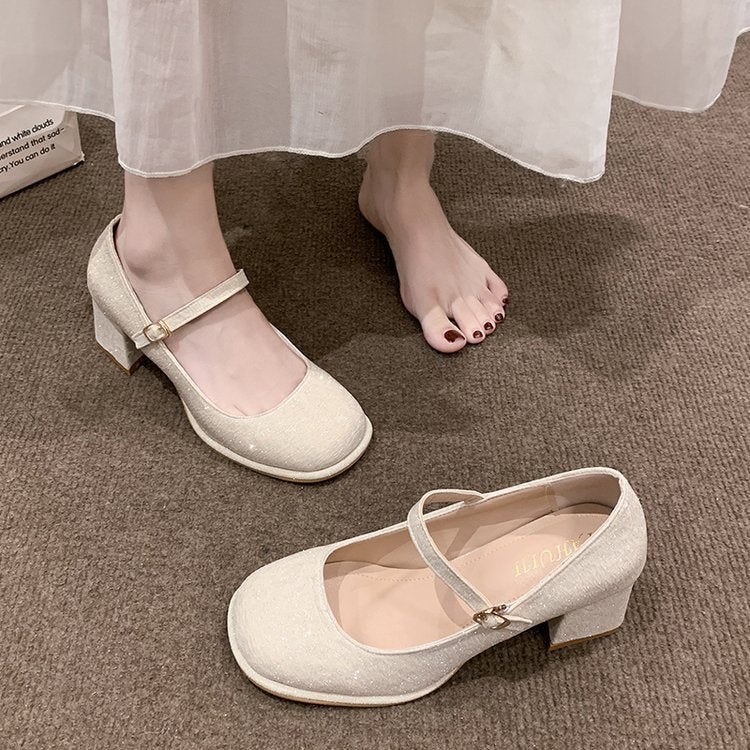 Damen elegante Mary Jane Pumps mit hochwertigem Stoff und komfortablem Blockabsatz