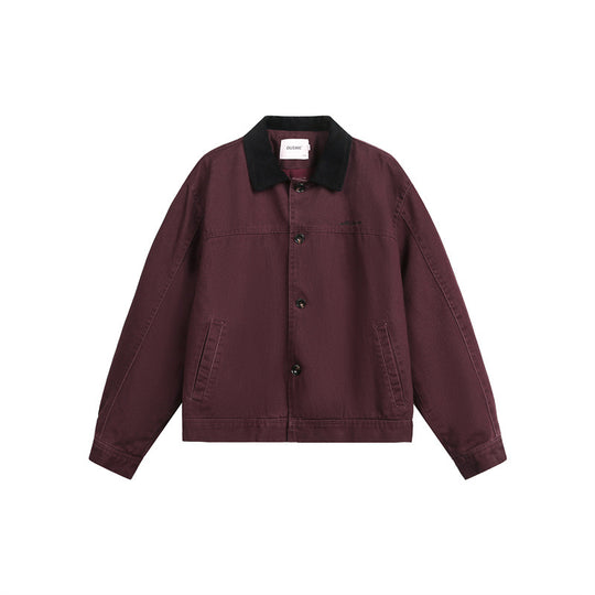 Unisex Kurz geschnittener Boxy-Jeansblouson mit Cordkragen und Eingrifftaschen Shop Nory