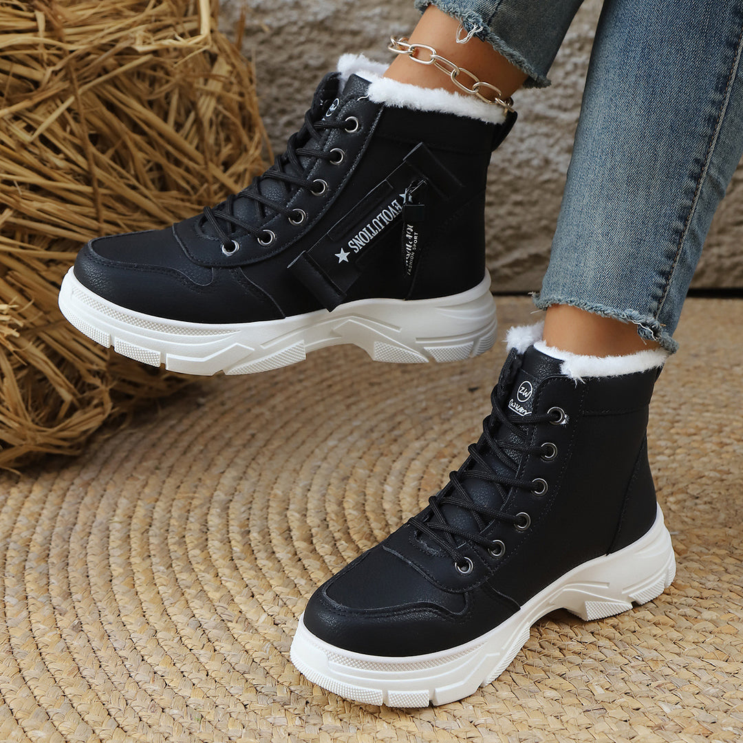 Damen Gefütterte Schnür-Stiefelette mit dicker Profilsohle und Seitenreißverschluss Shop Nory