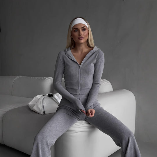 Damen figurformendes Set aus taillierter Reißverschlussjacke und High-Waist-Leggings Shop Nory