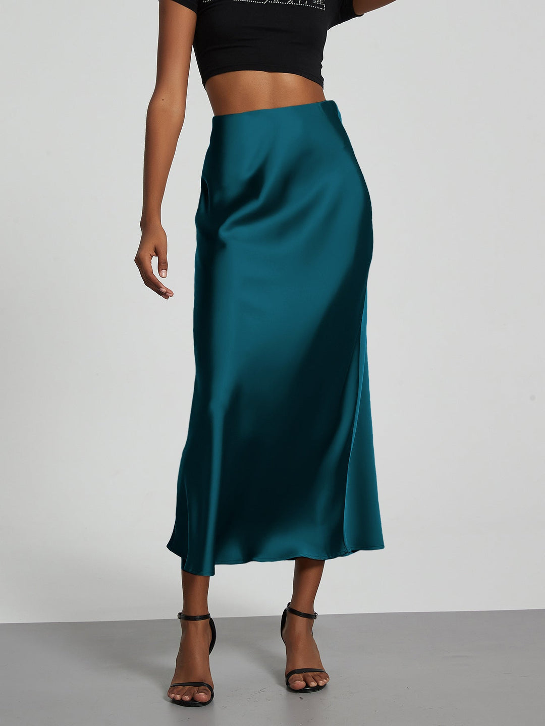 Damen Stilvolle Satin-Stretchrock mit hohem Bund und fließendem Schnitt