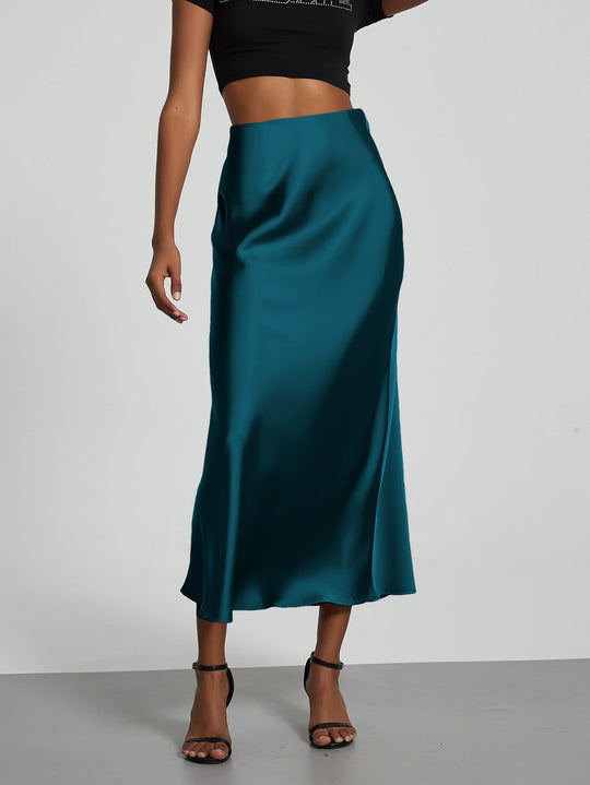 Damen Stilvolle Satin-Stretchrock mit hohem Bund und fließendem Schnitt