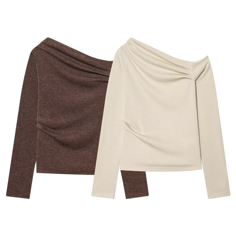 Damen asymmetrischer Feinstrick-Pullover mit Wasserfallkragen und taillierter Silhouette Shop Nory
