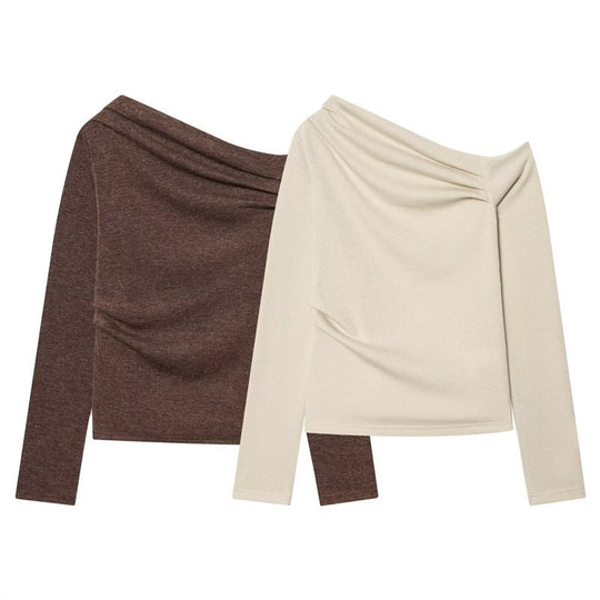 Damen asymmetrischer Feinstrick-Pullover mit Wasserfallkragen und taillierter Silhouette Shop Nory