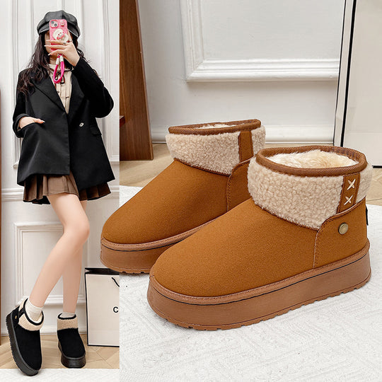 Damen Gefütterte Kurzstiefel mit Teddyfutter, Faux‑Velours und Plateau‑Sohle Shop Nory