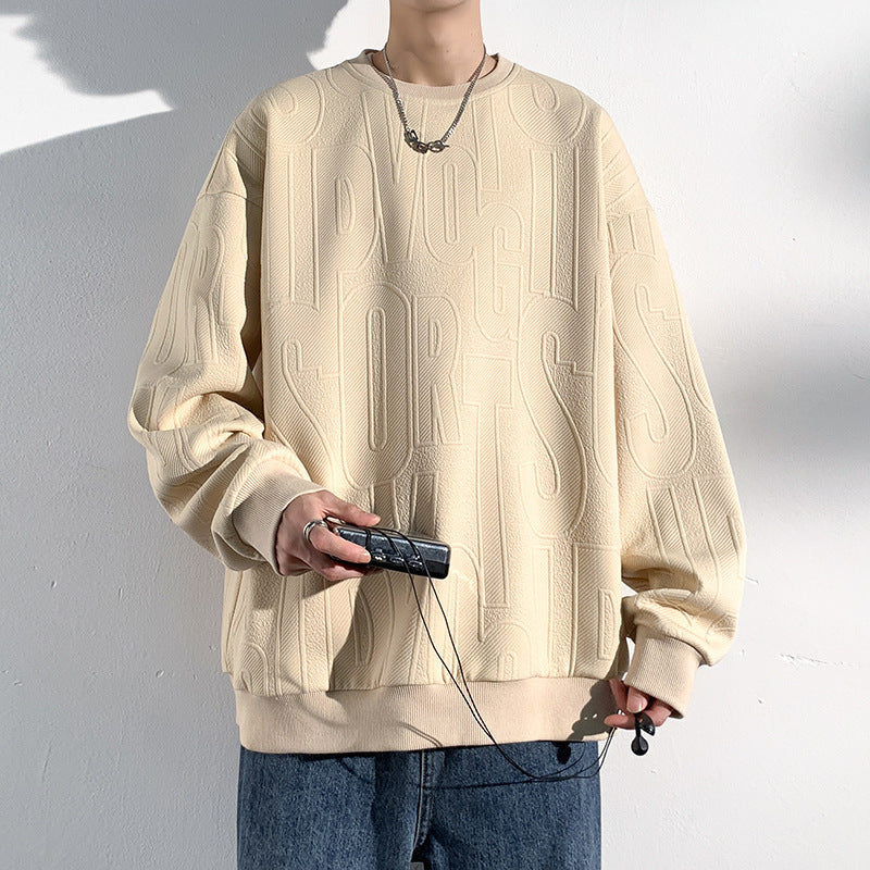 Herren Oversized Strukturiertes Strick-Sweatshirt mit geprägtem Ton-in-Ton-Lettering Shop Nory