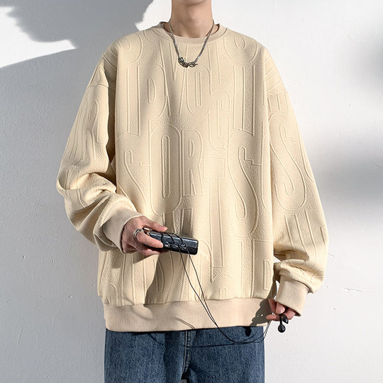 Herren Oversized Strukturiertes Strick-Sweatshirt mit geprägtem Ton-in-Ton-Lettering Shop Nory