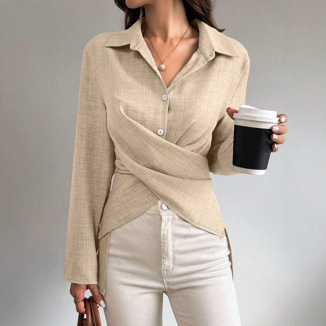 Damen Wickelbluse mit Hemdkragen und asymmetrischem Saum Shop Nory