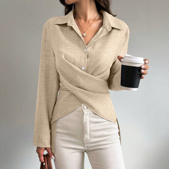 Damen Wickelbluse mit Hemdkragen und asymmetrischem Saum Shop Nory