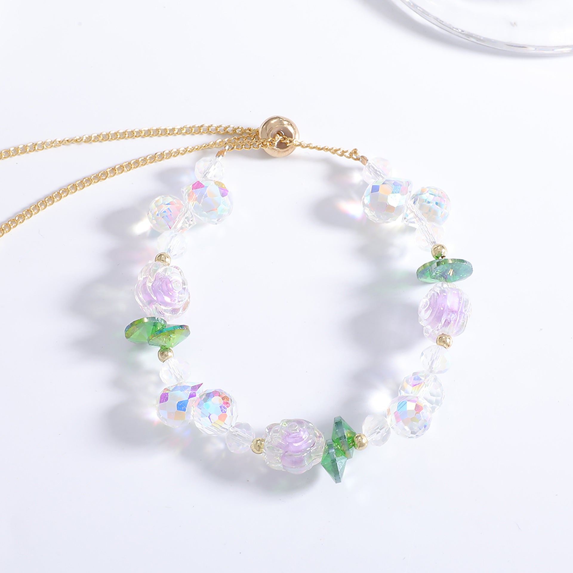 Damen Halskette mit funkelnden Kristallperlen und floralen Akzenten Shop Nory