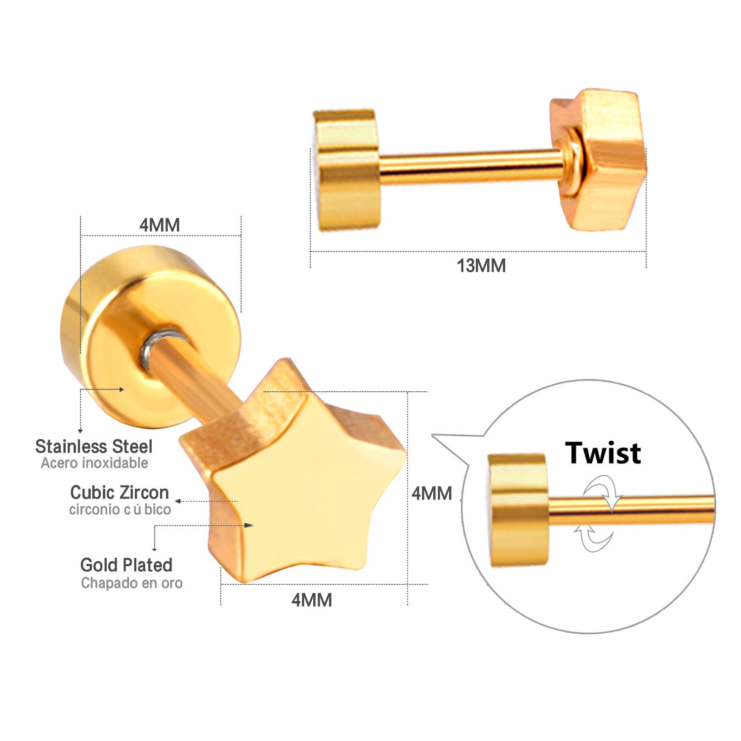 Damen Bauchnabelpiercing mit funkelndem Sternenanhänger und hochwertiger Goldbeschichtung Shop Nory