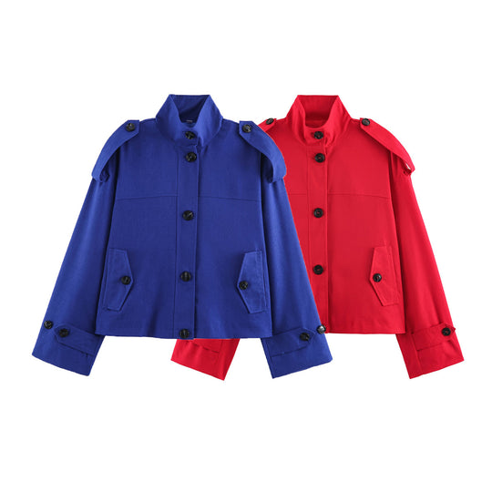 Damen Kurze Cargojacke mit Stehkragen, Schulterklappen und Knopfleiste Shop Nory