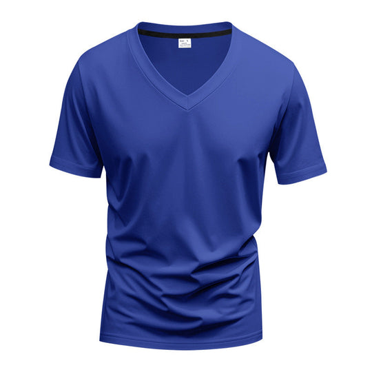 Herren nan klassisches V-Ausschnitt T-Shirt aus feinem Baumwolljersey mit verstärktem Nackenband und Doppelnaht Shopnory