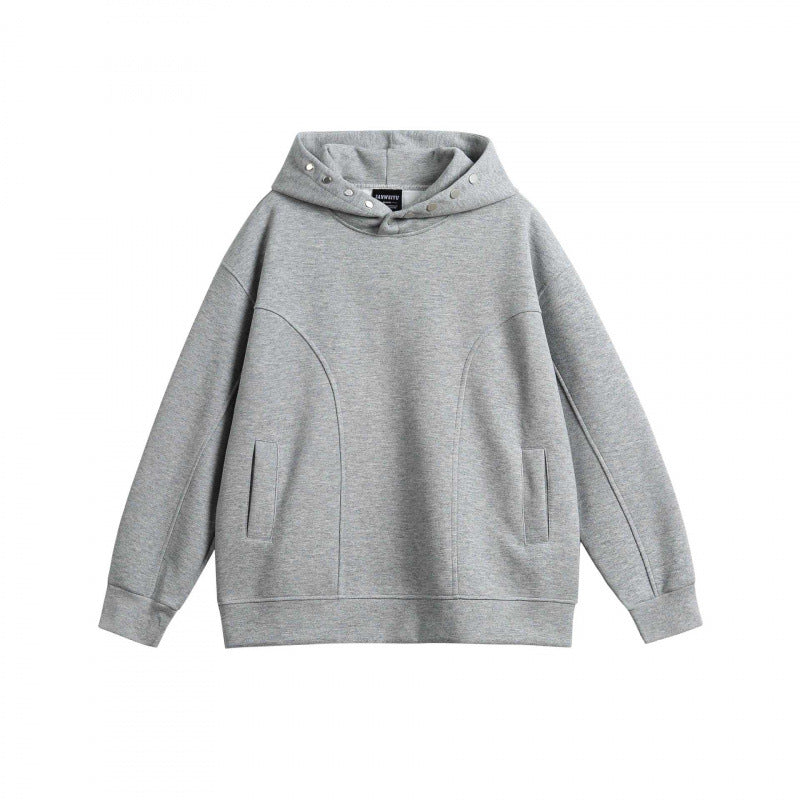 Unisex Oversize-Kapuzenpullover aus melierter Baumwollmischung mit Nietenbesatz und Teilungsnähten Shop Nory