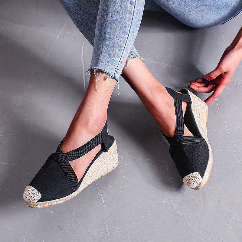 Damen Espadrilles mit elastischen Trägern und Keilabsatz Shopnory