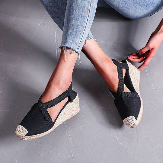 Damen Espadrilles mit elastischen Trägern und Keilabsatz Shopnory