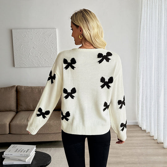 Damen Strickcardigan mit Schleifen‑Intarsien und Zierschleifenverschluss Shop Nory