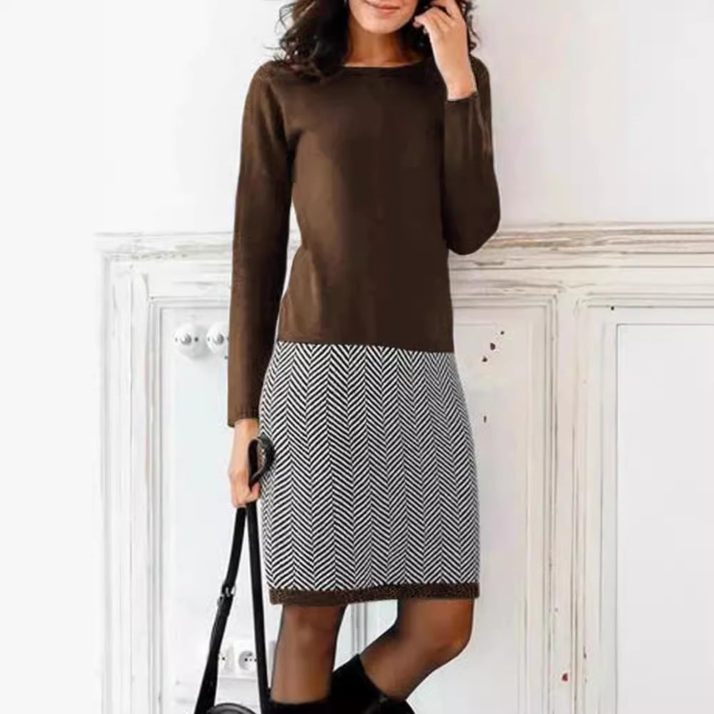 Elegantes Damen Strickkleid mit Chevron-Muster für Alltag & Büro