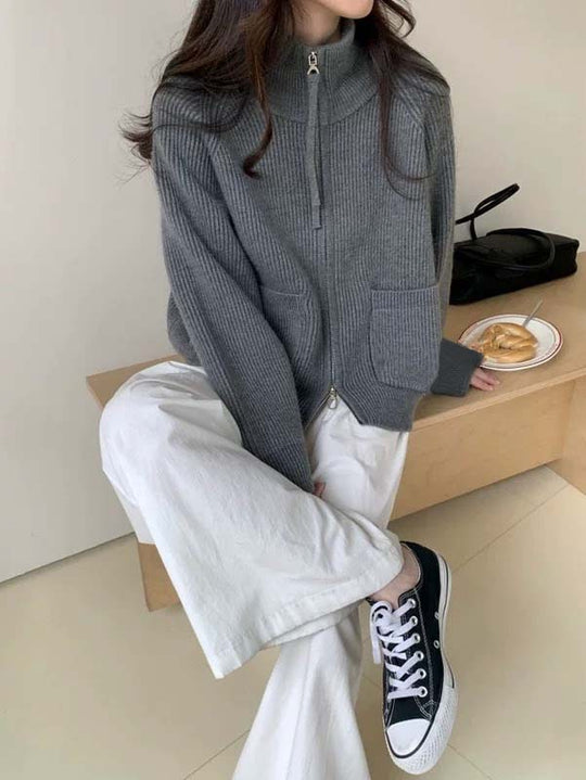 Damen Hochwertiger Strickjacke mit Reißverschluss Shop Nory