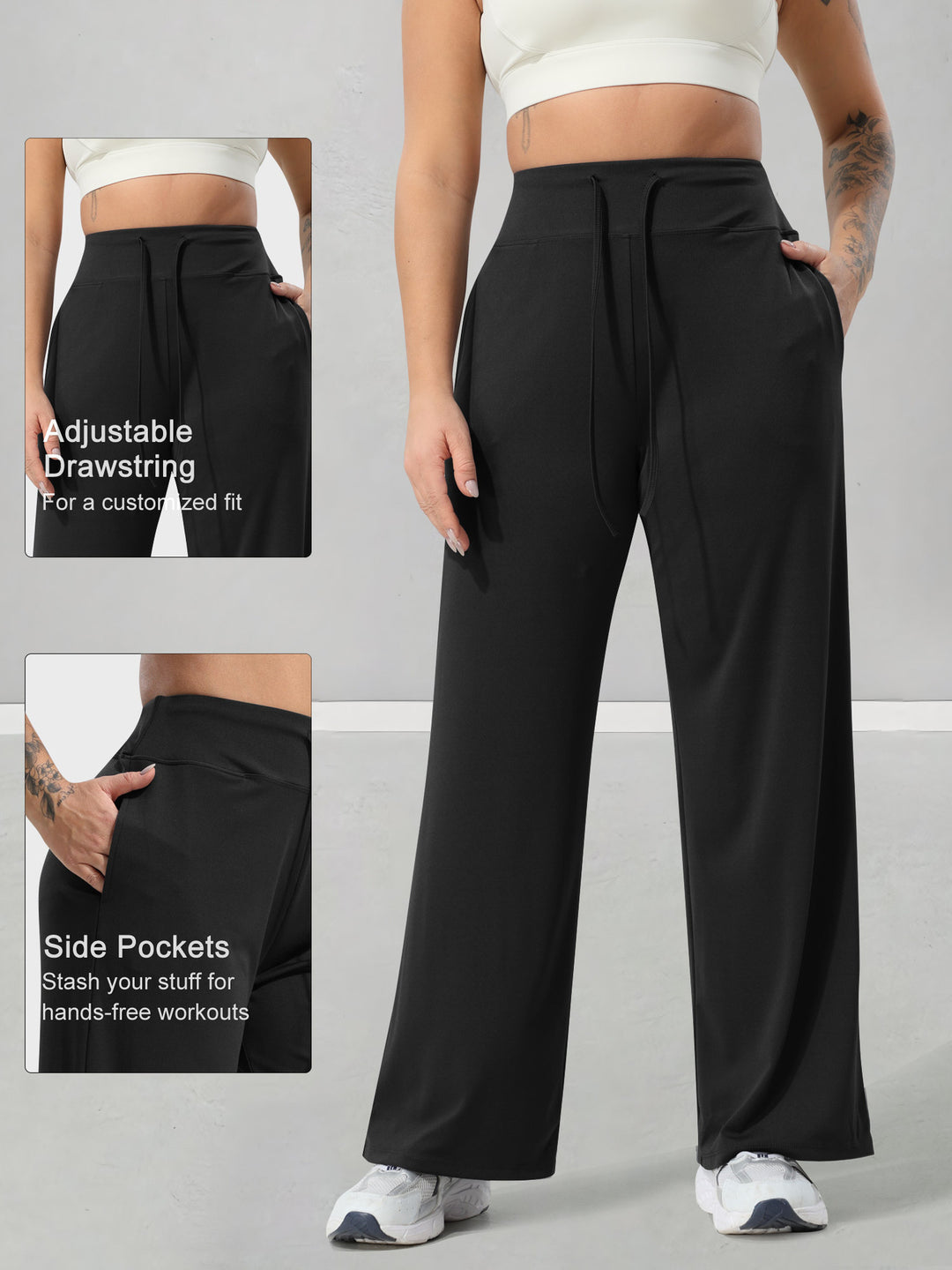 Damen Jogginghose mit hohem Bund, weitem Bein, Kordelzug und Seitentaschen Shopy Nory