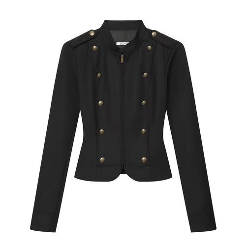 Damen Taillierte Kurzjacke im Militärstil mit Stehkragen und Zierknöpfen Shop Nory